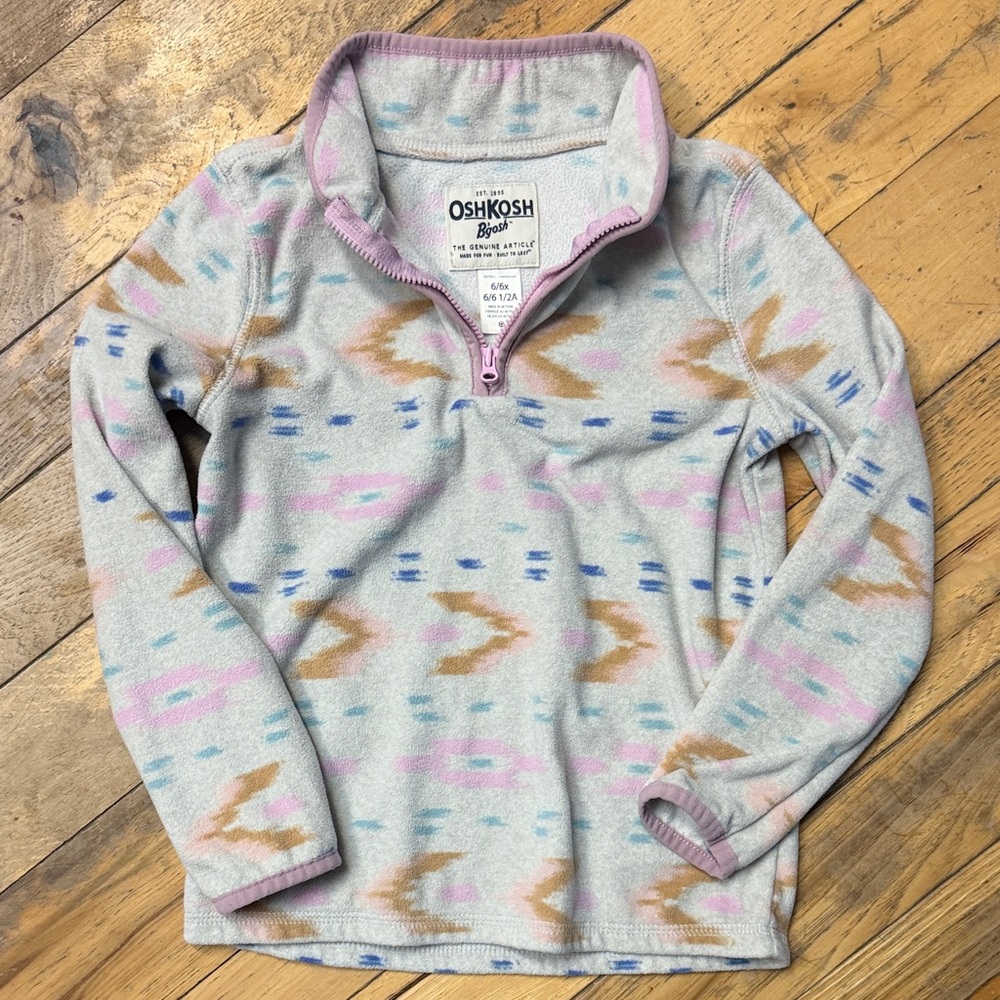 Lightweight Western Aztec Pullover, Cream Fleece Quarter-Zip Sweatshirt